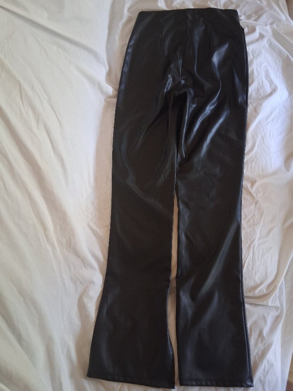 Divided by H&M Vegan Leather Black Size Small Flared Slit Pants NWT Goth